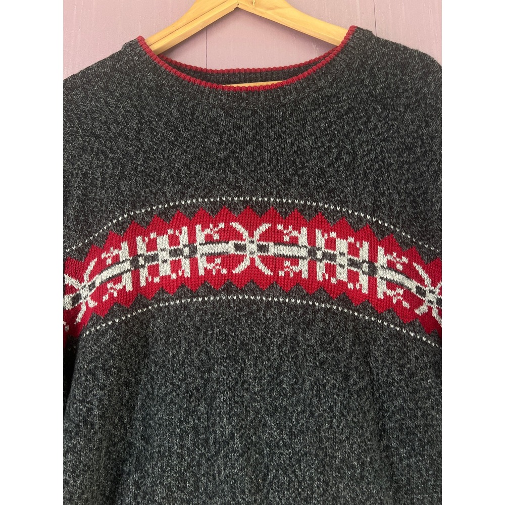 Eddie Bauer Mens XL Charcoal Grey Fair Isle Nordic Cotton Blend Crewneck Sweater - Picture 2 of 9